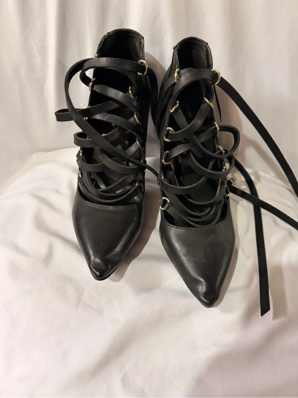 Aldo Black Pointed Lace-Up Strappy Heels - Picture 1 of 4